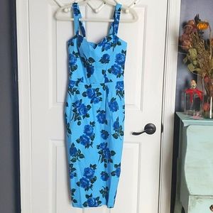 Vixen by Micheline Pitt blue roses wiggle dress
